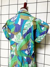 画像3: リーフ柄 前開き レトロ USA古着 ヴィンテージワンピース (3)