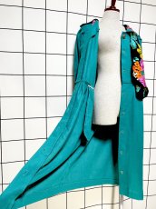 画像10: 花柄リボンタイ付 前開き グリーン 半袖 レトロ USA古着 ヴィンテージワンピース (10)