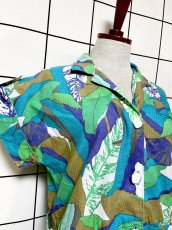 画像6: リーフ柄 前開き レトロ USA古着 ヴィンテージワンピース (6)