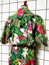 画像3: 鳥柄 ボタニカル レオパード柄 花柄 ドルマンスリーブ ウエストゴム レトロ USA古着 ヴィンテージオールインワン (3)