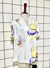 画像3: 花柄 ホワイト レトロ USA古着 シャツ ヴィンテージブラウス (3)