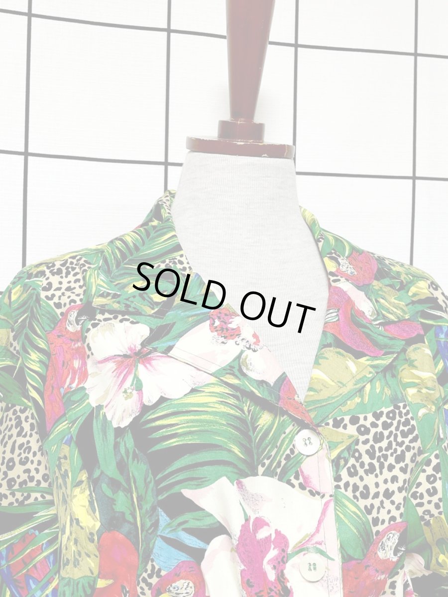 画像6: 鳥柄 ボタニカル レオパード柄 花柄 ドルマンスリーブ ウエストゴム レトロ USA古着 ヴィンテージオールインワン (6)
