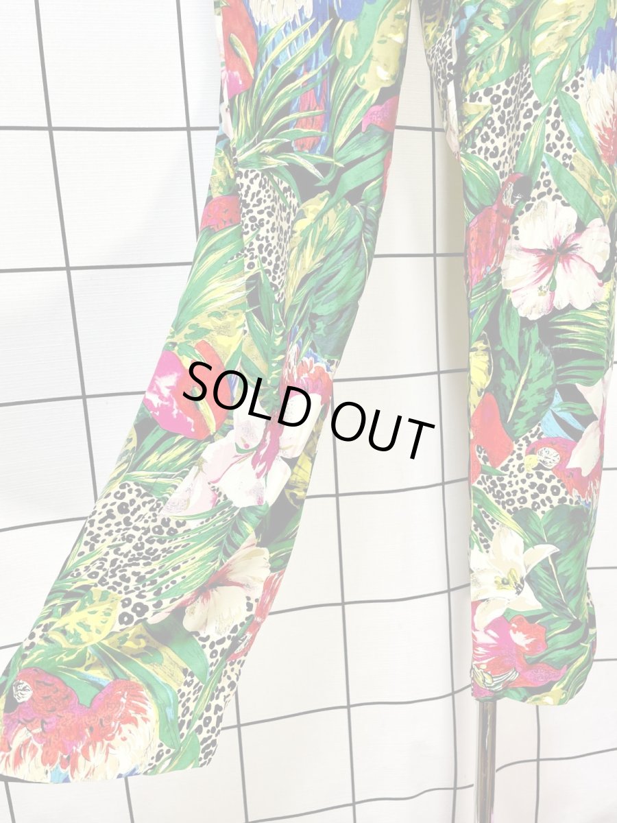画像11: 鳥柄 ボタニカル レオパード柄 花柄 ドルマンスリーブ ウエストゴム レトロ USA古着 ヴィンテージオールインワン (11)