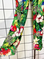 画像11: 鳥柄 ボタニカル レオパード柄 花柄 ドルマンスリーブ ウエストゴム レトロ USA古着 ヴィンテージオールインワン (11)