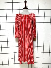画像1: ストライプ レッド ホワイト レトロ USA古着 ヴィンテージワンピース (1)