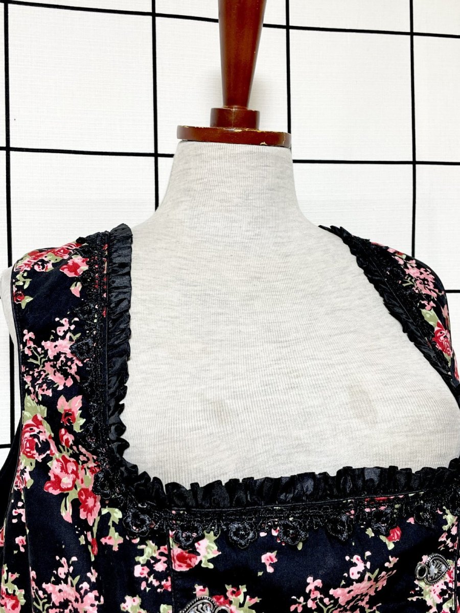 画像5: 花柄 フリル お花レース ハートパーツ ブラック ノースリーブ クラシカル ディアンドル チロルワンピース ドイツ民族衣装 舞台 演奏会 フォークダンス オクトーバーフェスト (5)