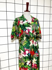 画像4: 鳥柄 ボタニカル レオパード柄 花柄 ドルマンスリーブ ウエストゴム レトロ USA古着 ヴィンテージオールインワン (4)