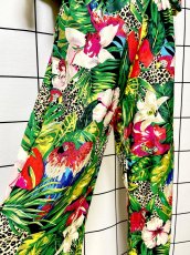 画像10: 鳥柄 ボタニカル レオパード柄 花柄 ドルマンスリーブ ウエストゴム レトロ USA古着 ヴィンテージオールインワン (10)