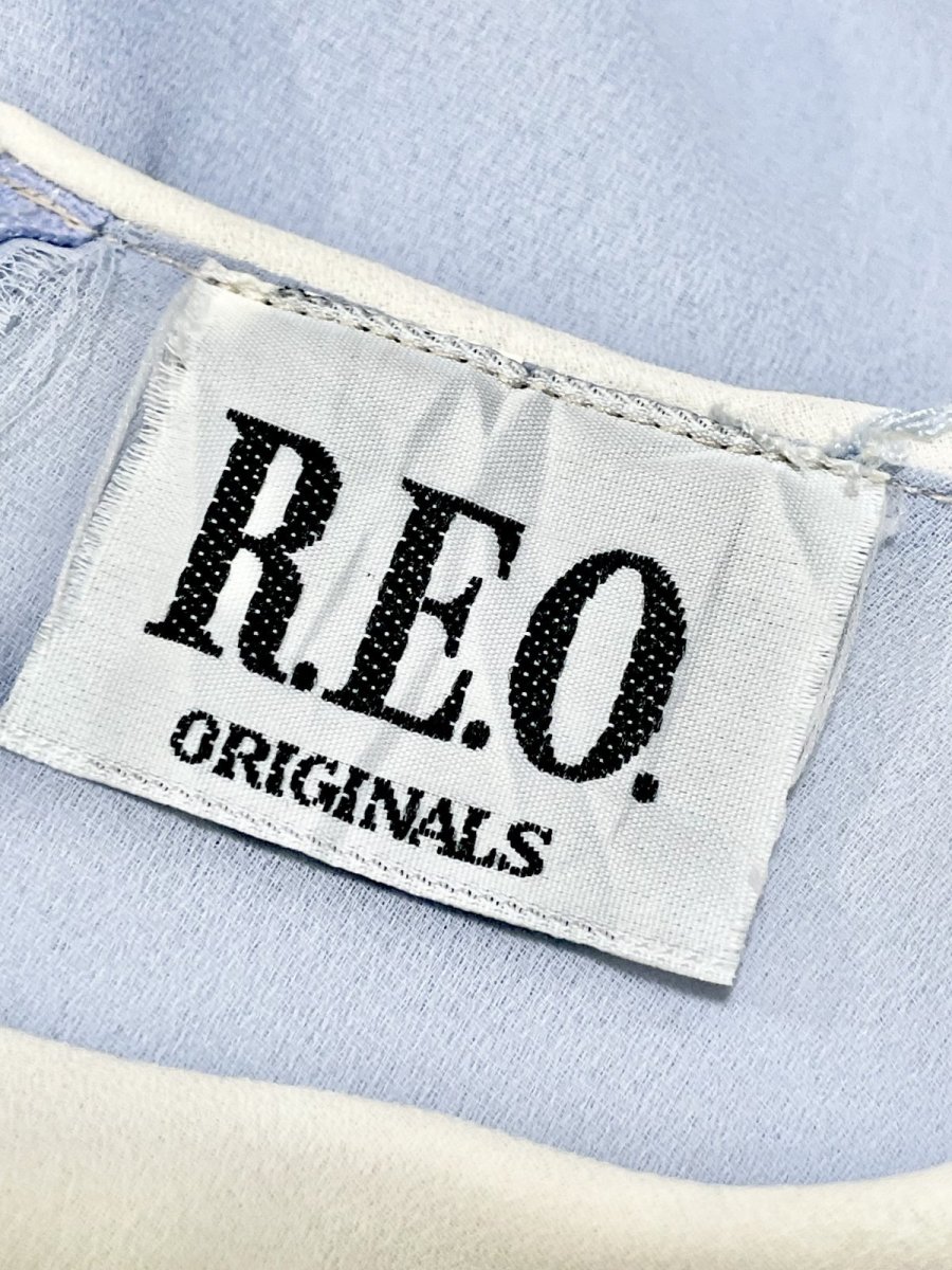 画像16: ティアード調レース襟装飾 刺繡 無地 ライトブルー ウエストゴム レトロ USA古着 ヴィンテージドレス (16)