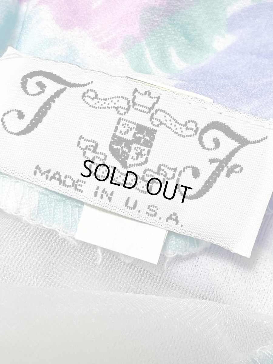 画像14: アート調 花柄 フレア袖 プリーツ切り替え ウエストゴム レトロ USA古着 ヴィンテージワンピース (14)