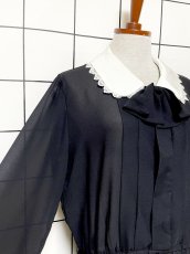 画像6: レース襟 フロントリボン ブラック ウエストゴム USA古着 ヴィンテージドレス (6)