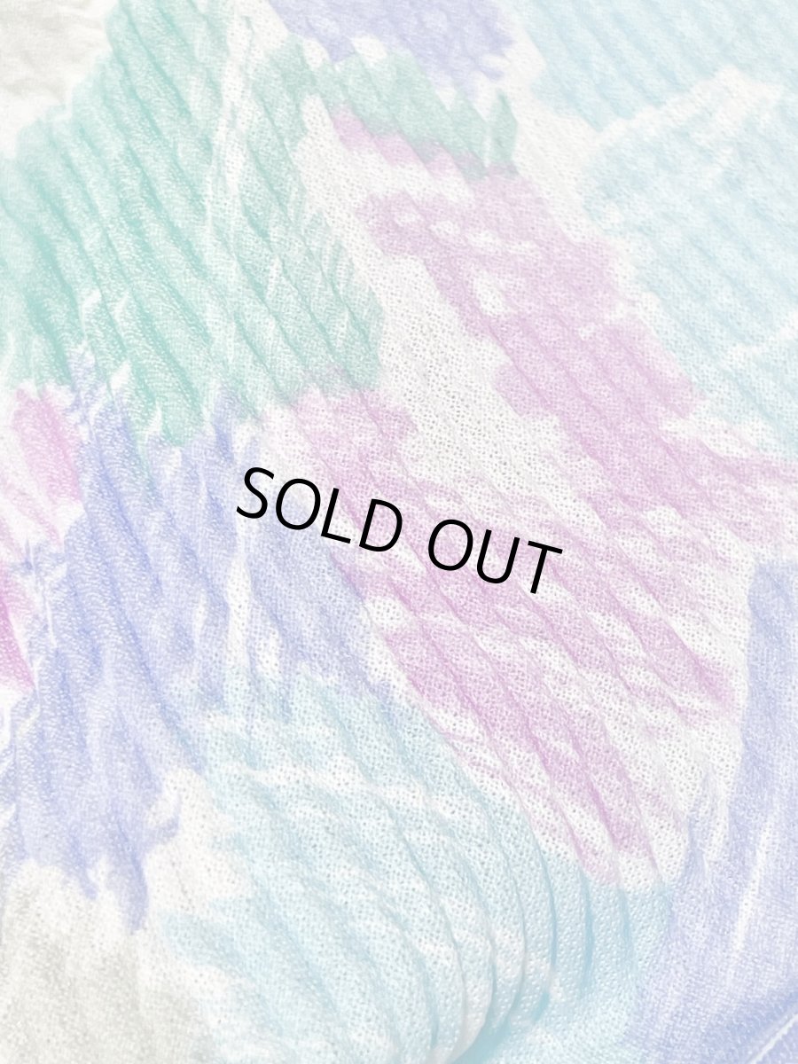 画像12: アート調 花柄 フレア袖 プリーツ切り替え ウエストゴム レトロ USA古着 ヴィンテージワンピース (12)