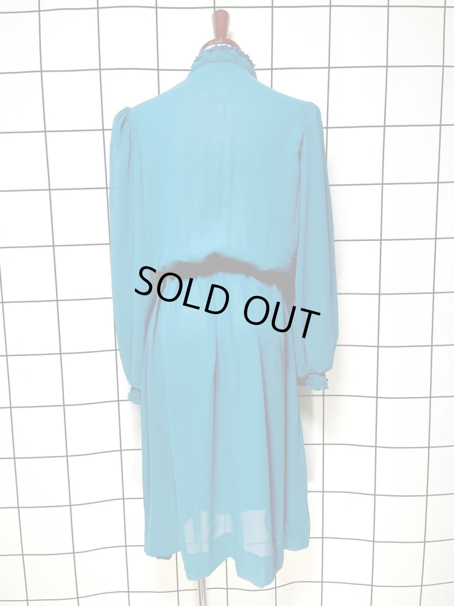 画像2: フリル装飾 ベルト付 無地 UNIONMADE ウエストゴム レトロ USA古着 ヴィンテージドレス (2)