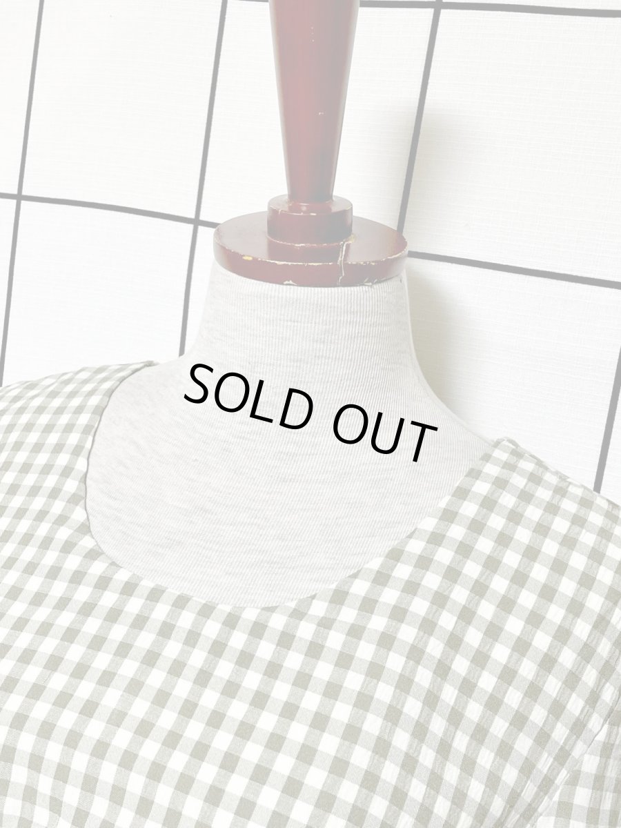 画像5: ギンガムチェック レース ティアード調 バックリボン レトロ USA古着 ヴィンテージワンピース (5)