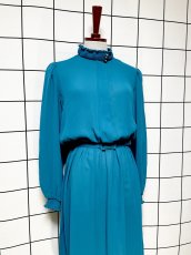 画像3: フリル装飾 ベルト付 無地 UNIONMADE ウエストゴム レトロ USA古着 ヴィンテージドレス (3)