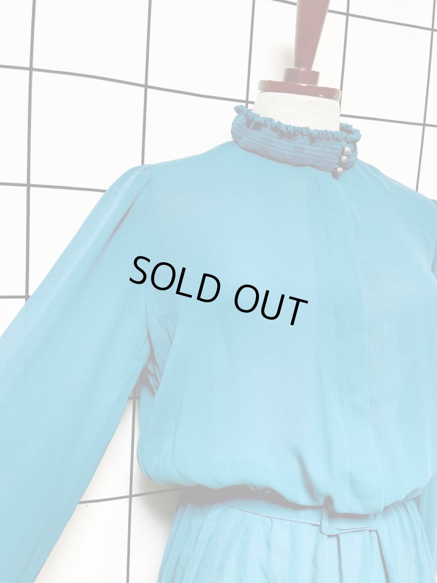 画像7: フリル装飾 ベルト付 無地 UNIONMADE ウエストゴム レトロ USA古着 ヴィンテージドレス (7)