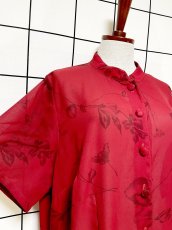 画像6: マキシ丈 花柄 前開き レッド レトロ USA古着 ヴィンテージワンピース (6)