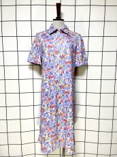 画像1: フロントジッパー 花柄 レトロ ヨーロッパ古着 ヴィンテージワンピース (1)