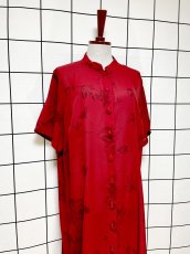 画像3: マキシ丈 花柄 前開き レッド レトロ USA古着 ヴィンテージワンピース (3)
