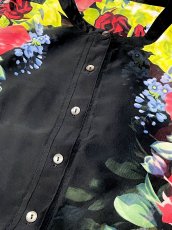 画像15: 花柄 前開き ブラック レトロ USA古着 ヴィンテージワンピース (15)