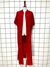 画像10: マキシ丈 花柄 前開き レッド レトロ USA古着 ヴィンテージワンピース (10)