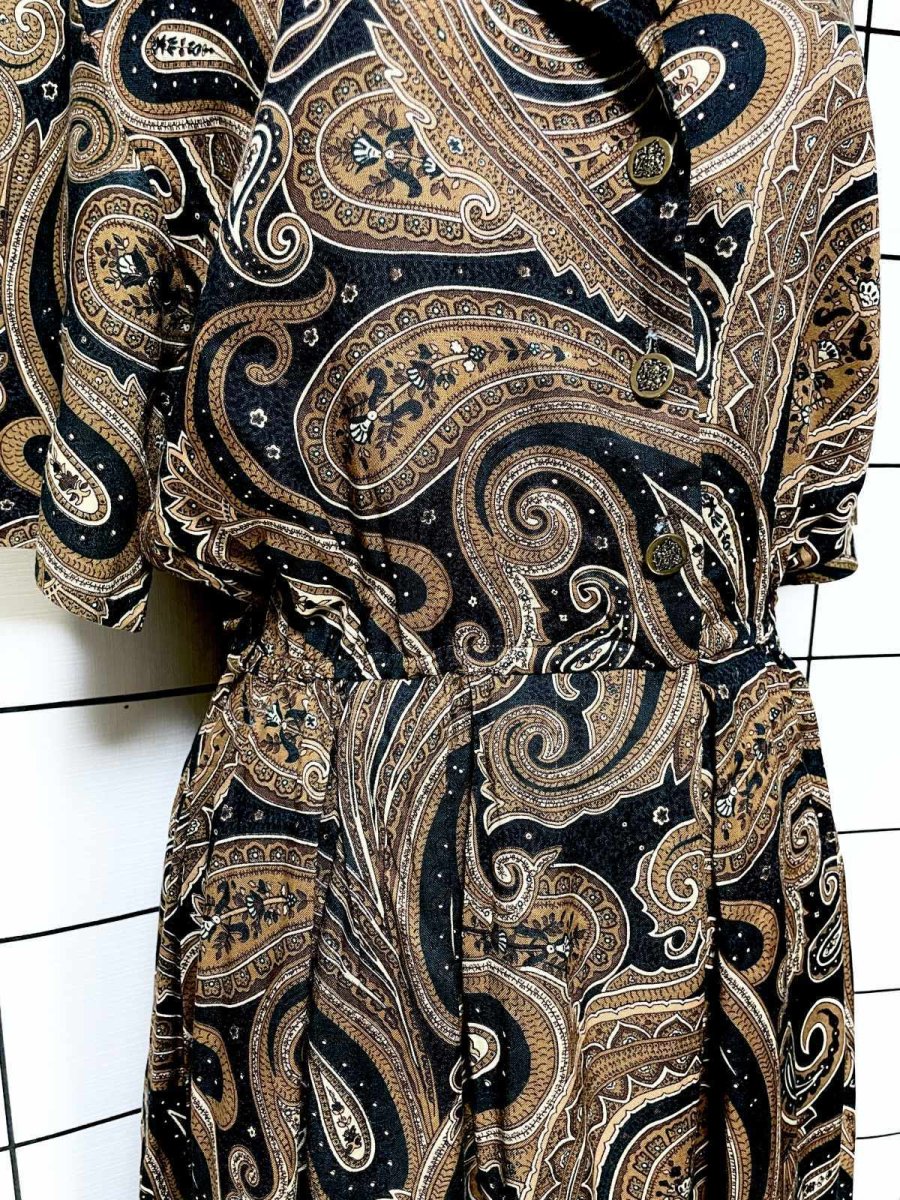 画像7: ペイズリー エスニック調 ウエストゴム レトロ USA古着 ヴィンテージワンピース (7)