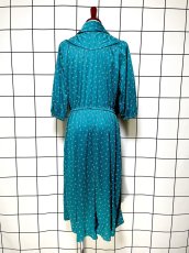 画像2: 小さなスクエア柄 ウエストゴム レトロ USA古着 ヴィンテージワンピース (2)