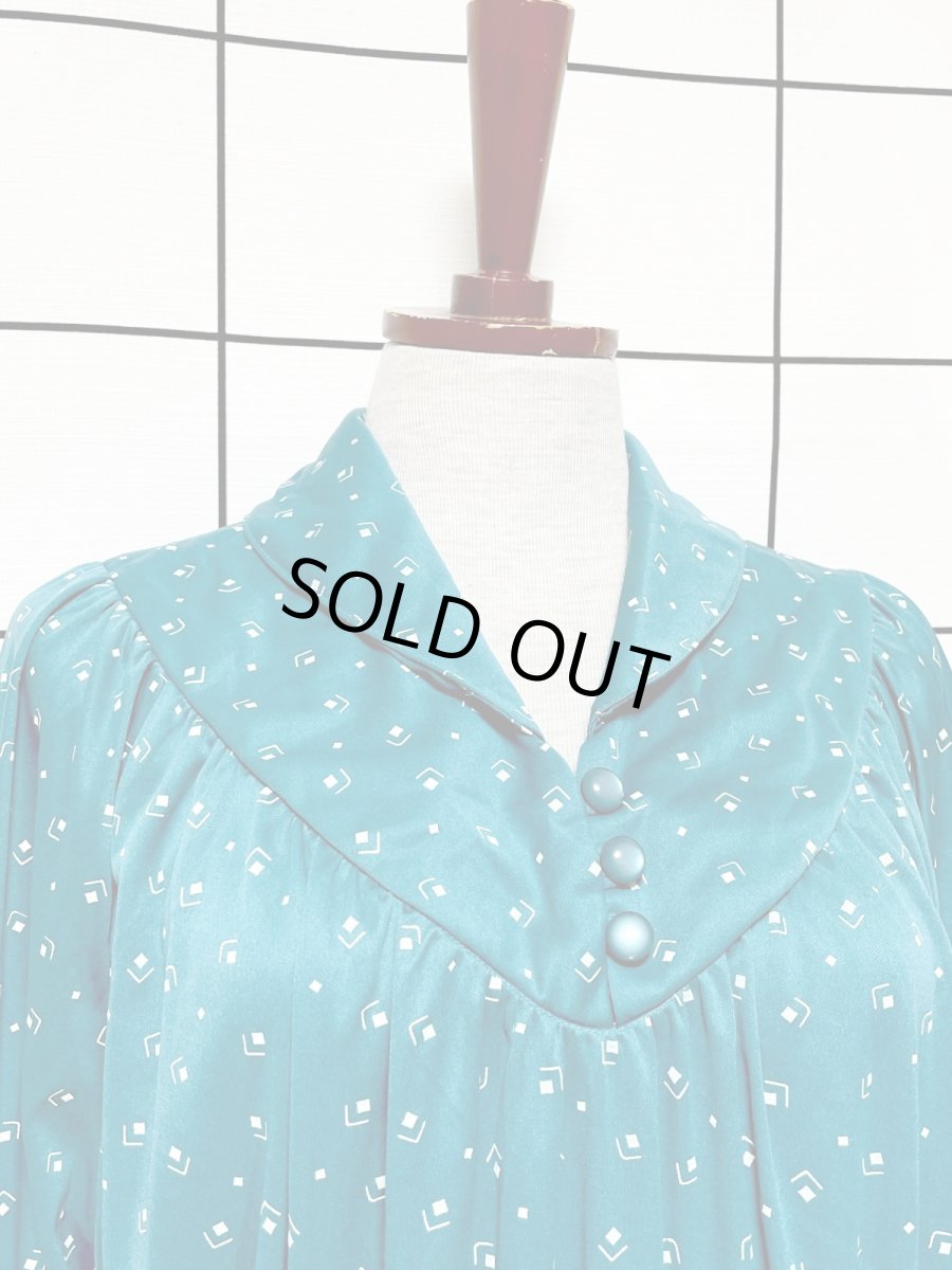 画像5: 小さなスクエア柄 ウエストゴム レトロ USA古着 ヴィンテージワンピース (5)