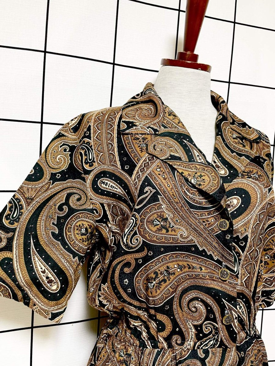 画像6: ペイズリー エスニック調 ウエストゴム レトロ USA古着 ヴィンテージワンピース (6)