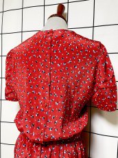 画像3: フロントタック ノーカラー レッド レトロ USA古着 ヴィンテージワンピース (3)