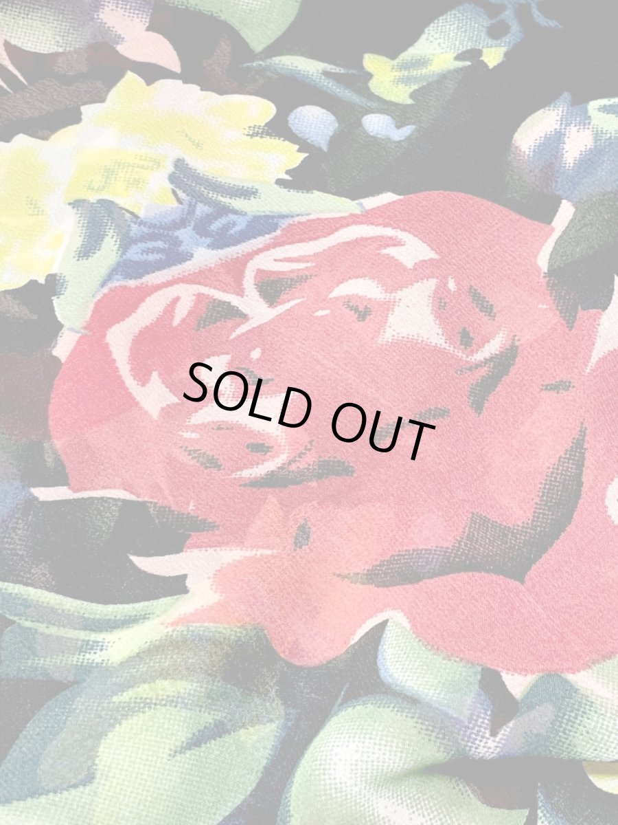 画像16: 花柄 前開き ブラック レトロ USA古着 ヴィンテージワンピース (16)