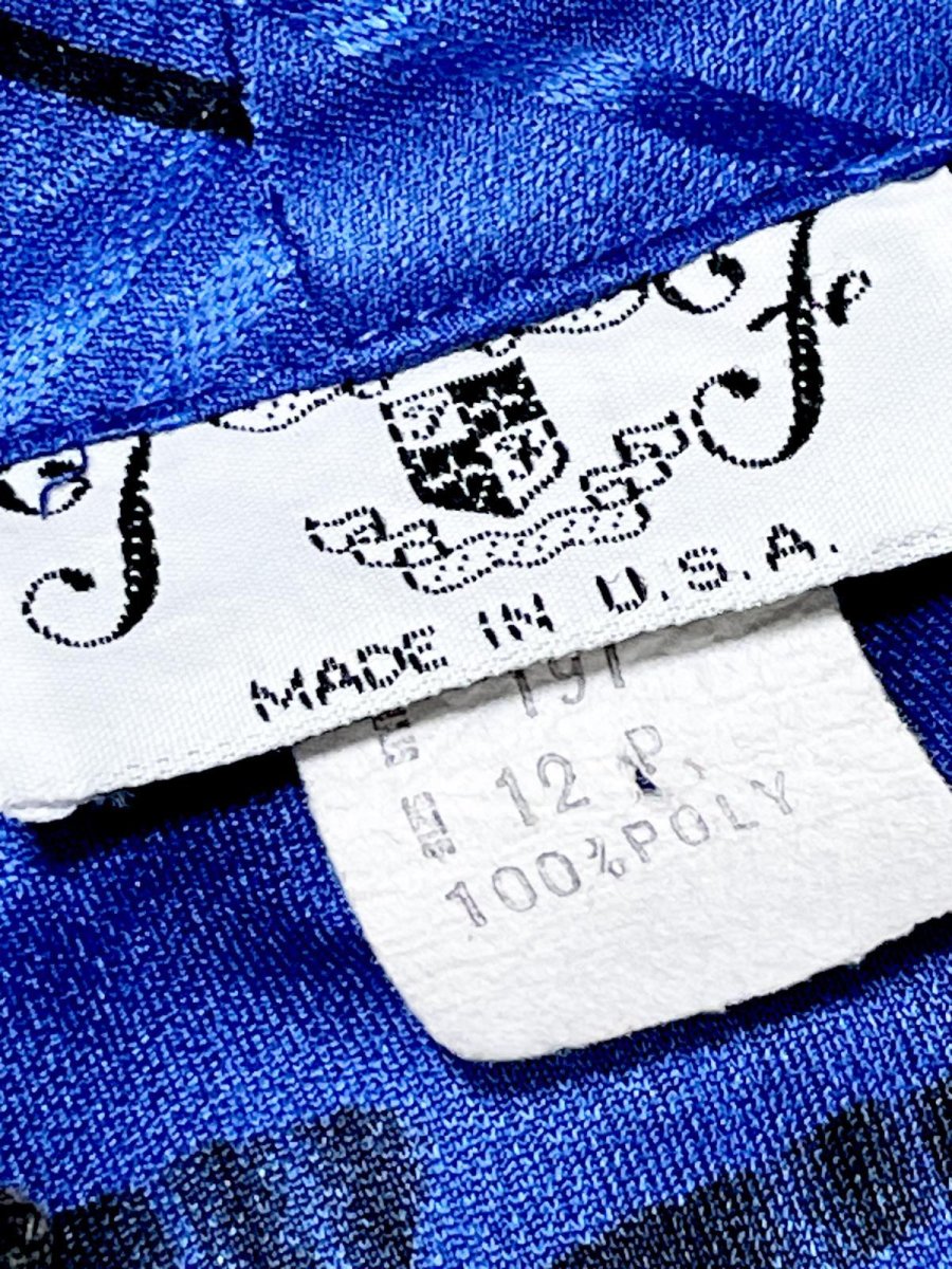 画像13: 【2500円均一対象商品】 アート柄 ストライプ織り模様 フロントレース装飾 ブルー ブラック ウエストゴム レトロ USA古着 ヴィンテージワンピース (13)