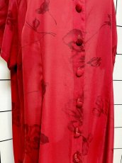 画像7: マキシ丈 花柄 前開き レッド レトロ USA古着 ヴィンテージワンピース (7)