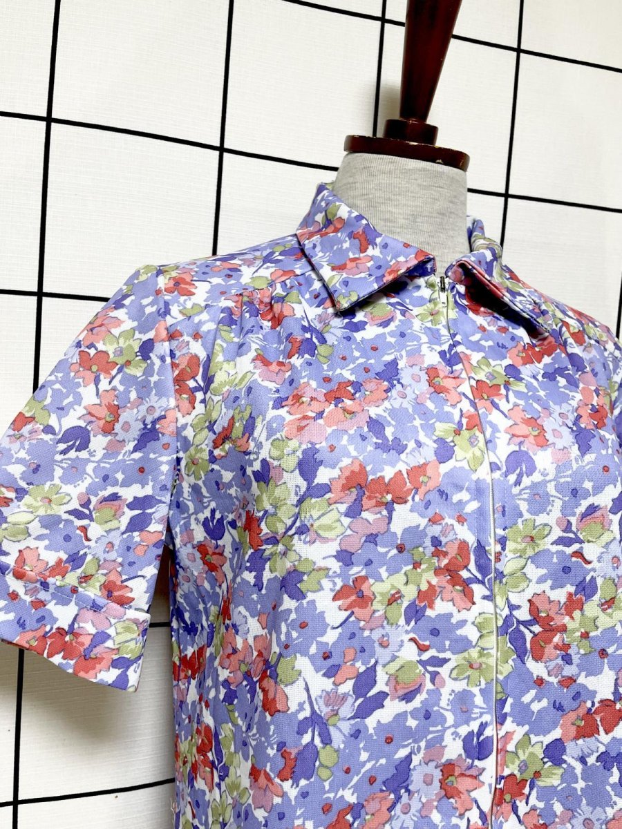 画像6: フロントジッパー 花柄 レトロ ヨーロッパ古着 ヴィンテージワンピース (6)