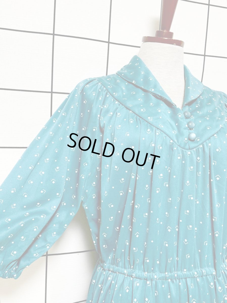 画像6: 小さなスクエア柄 ウエストゴム レトロ USA古着 ヴィンテージワンピース (6)