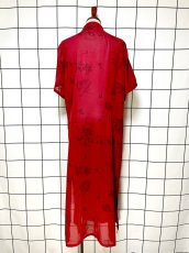 画像2: マキシ丈 花柄 前開き レッド レトロ USA古着 ヴィンテージワンピース (2)