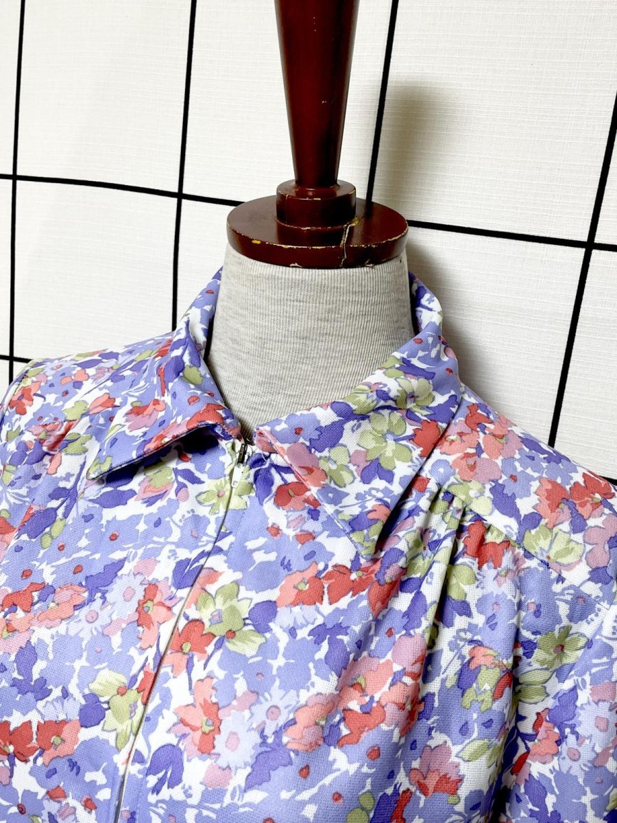 画像4: フロントジッパー 花柄 レトロ ヨーロッパ古着 ヴィンテージワンピース (4)