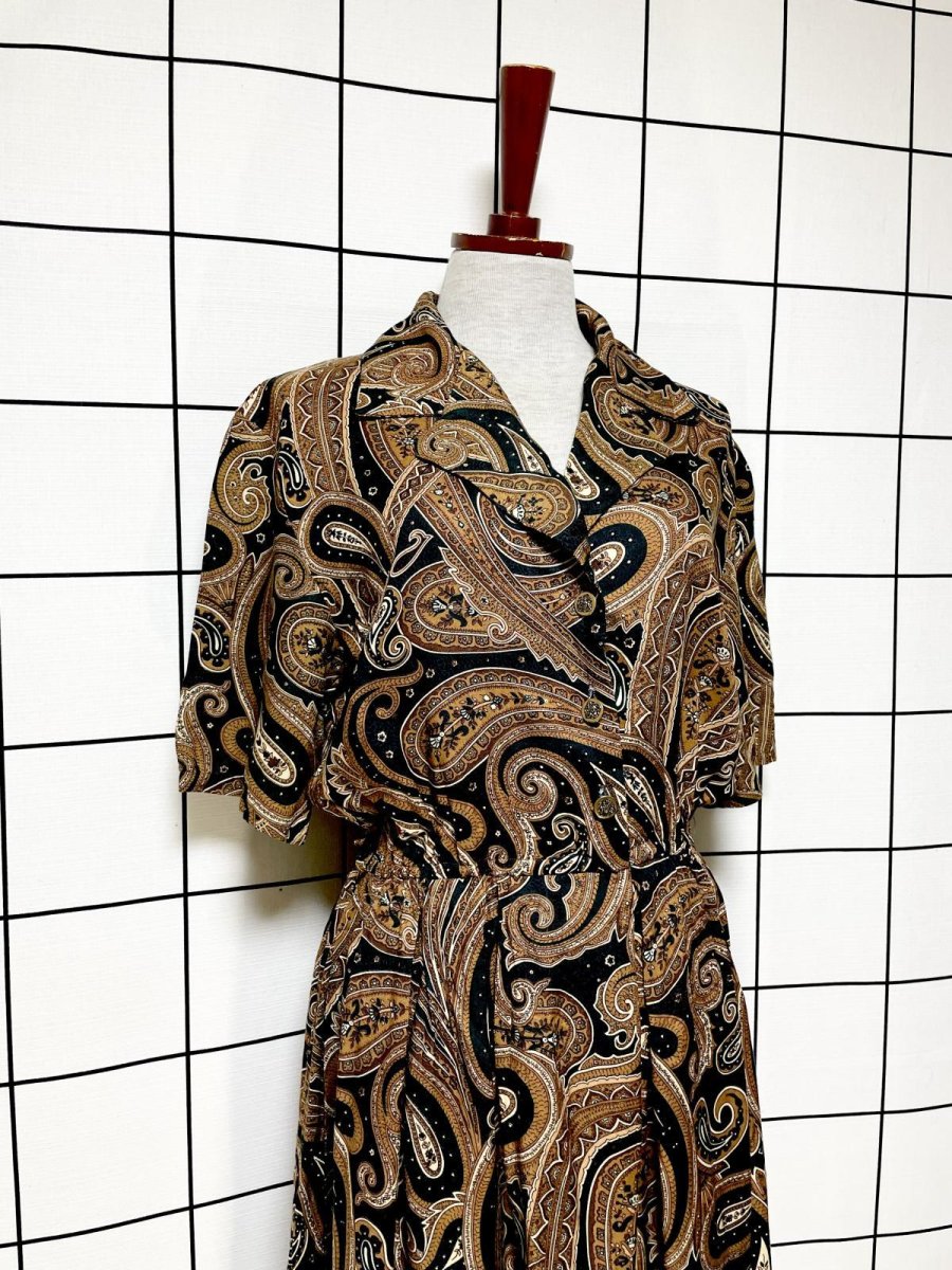 画像3: ペイズリー エスニック調 ウエストゴム レトロ USA古着 ヴィンテージワンピース (3)