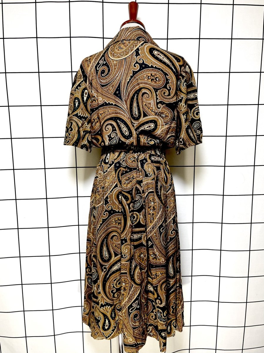 画像2: ペイズリー エスニック調 ウエストゴム レトロ USA古着 ヴィンテージワンピース (2)