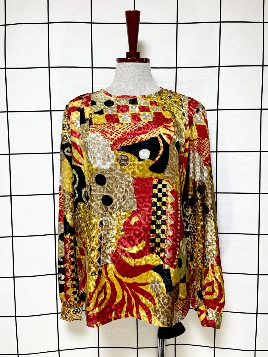 画像1: ドット チェック プルオーバー USA古着 シャツ ヴィンテージトップス (1)