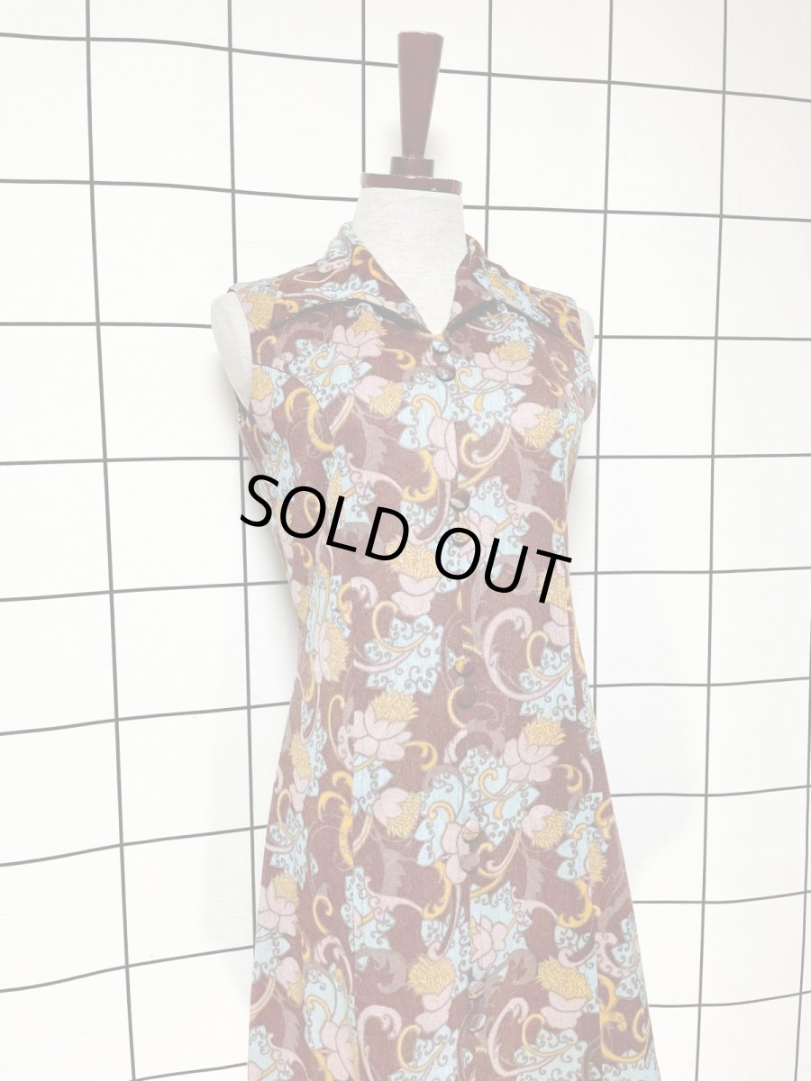 画像4: 花柄 ノースリーブ レトロ USA古着 ヴィンテージワンピース (4)