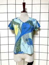 画像1: スパンコール ビーズ装飾 Vネック 半袖 レトロ USA古着 ヴィンテージ Tシャツ (1)