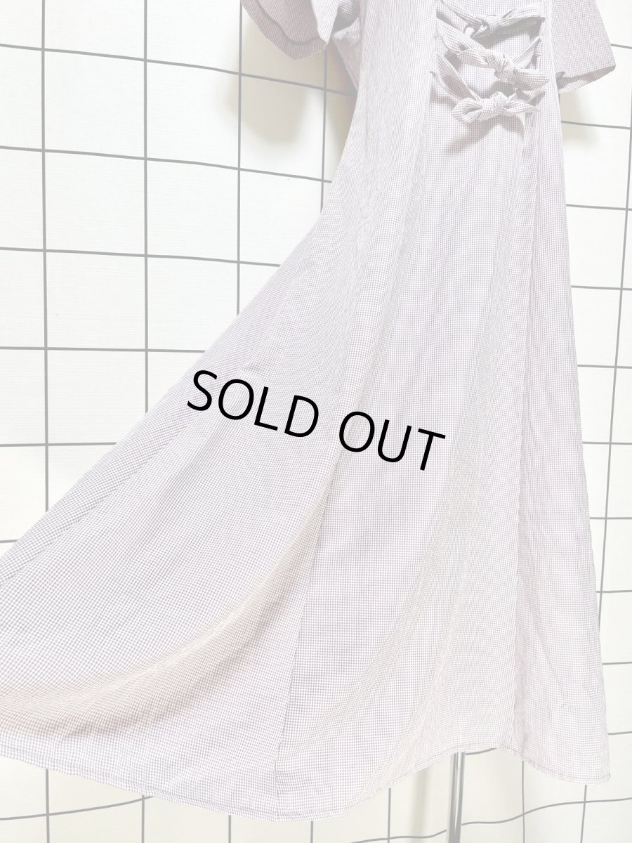 画像10: ウエスト3連リボン ギンガムチェック レトロ USA古着 ヴィンテージワンピース (10)
