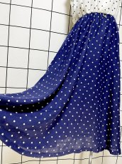 画像9: ドット ホワイト ネイビー ノースリーブ USA古着 レトロ ヴィンテージワンピース (9)