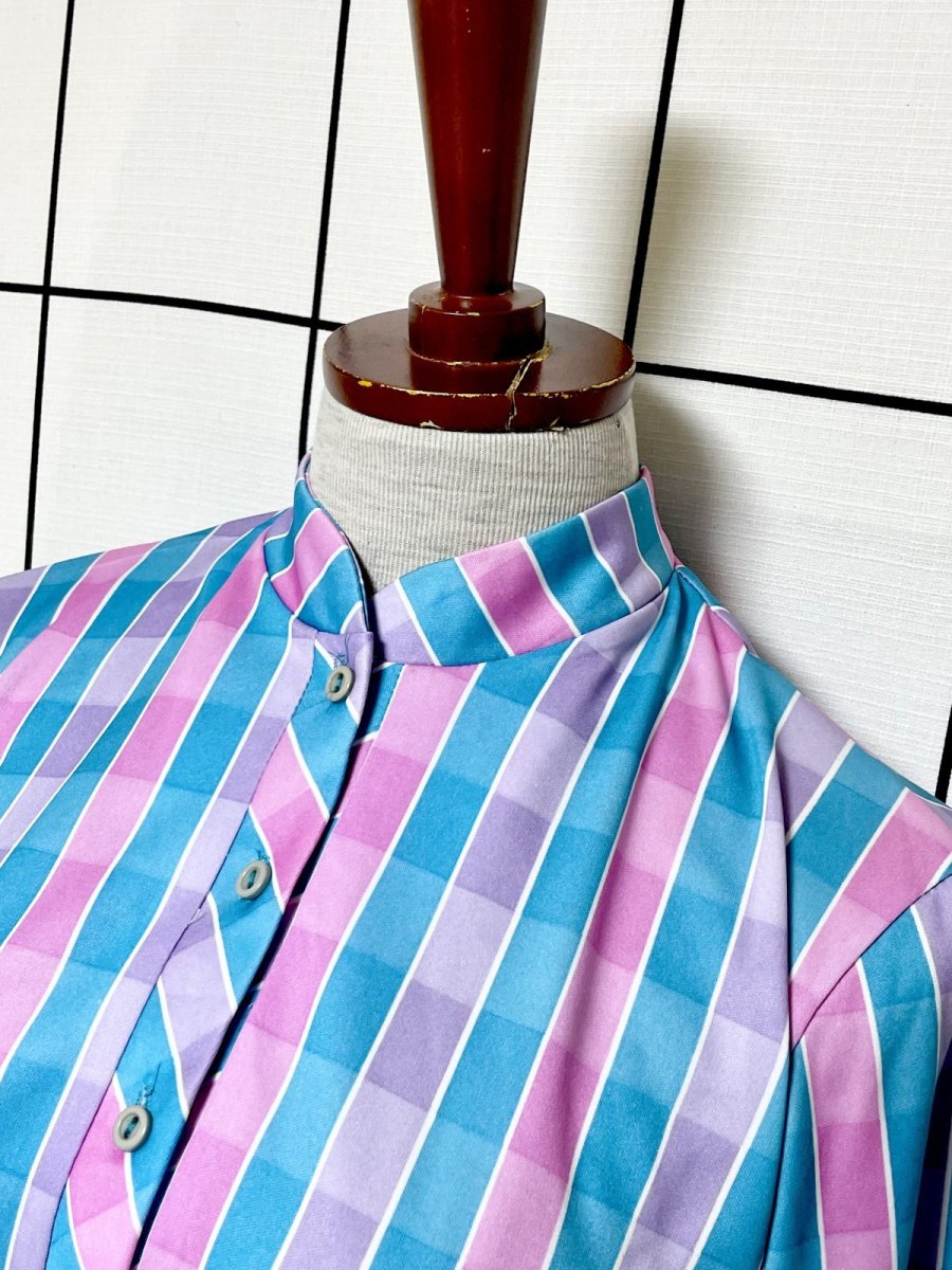 画像4: チェック プルオバー レトロ シャツ ヨーロッパ古着 ヴィンテージトップス (4)