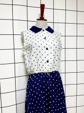 画像3: ドット ホワイト ネイビー ノースリーブ USA古着 レトロ ヴィンテージワンピース (3)