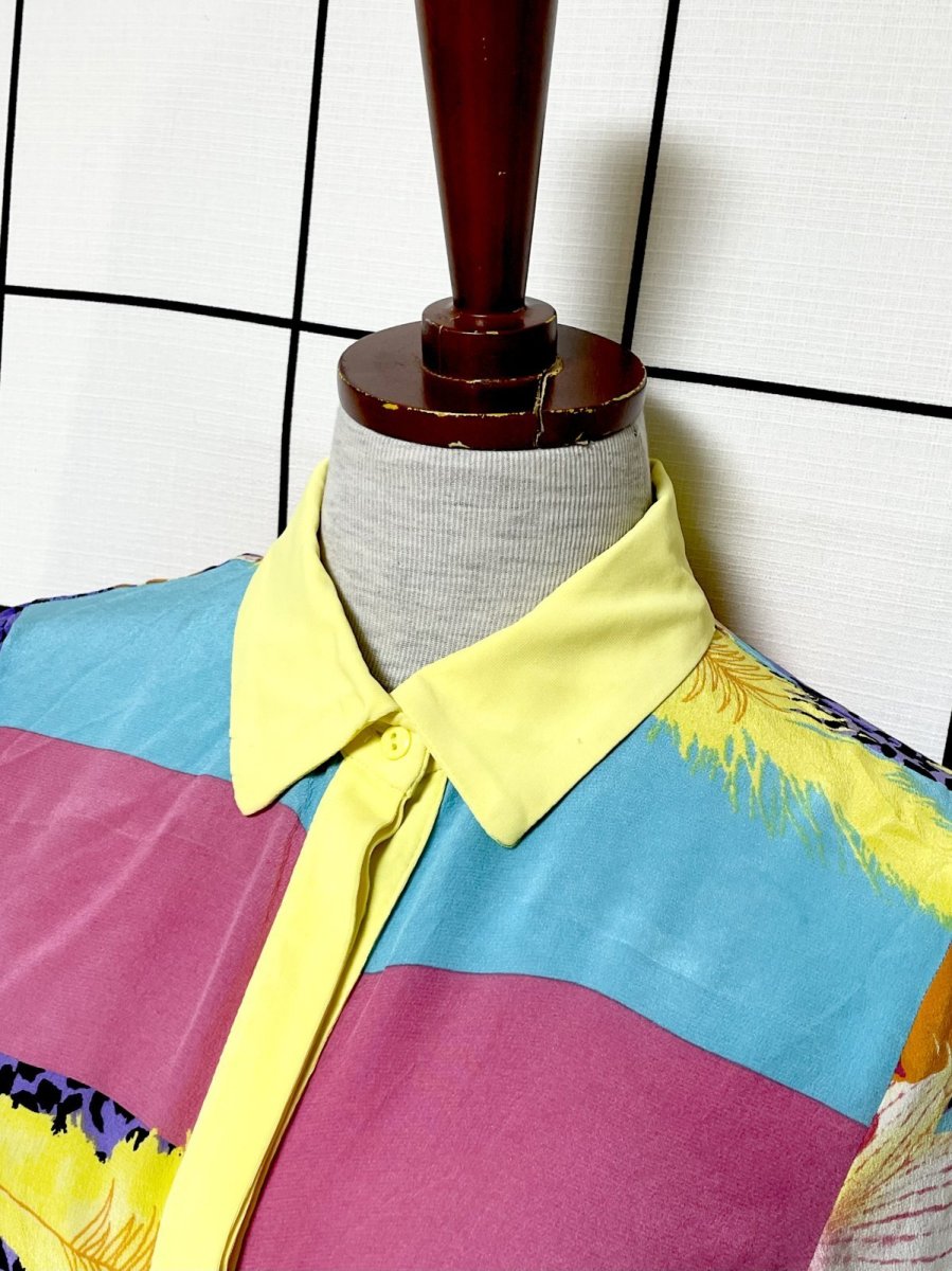 画像4: Italy製 レオパード風 リーフ柄 レトロ ヨーロッパ古着 シャツ ヴィンテージブラウス (4)