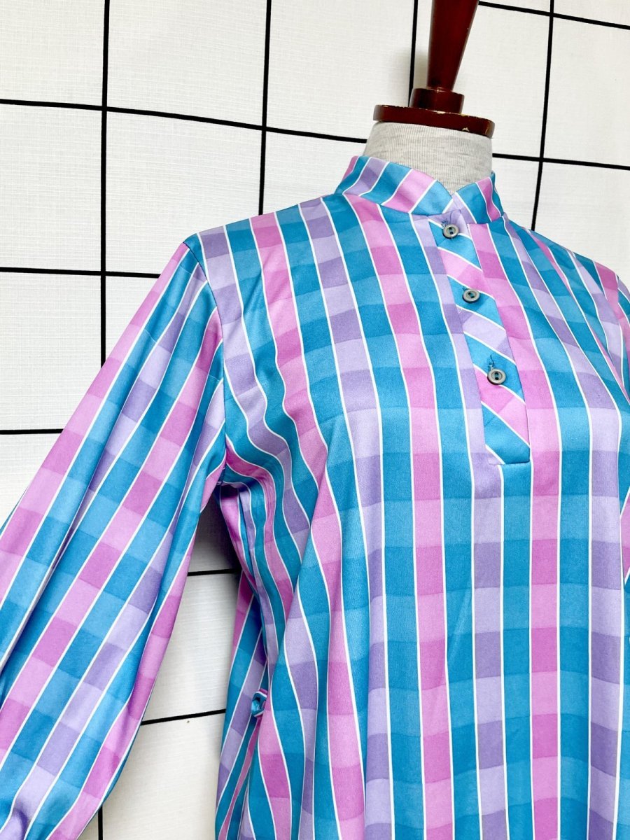 画像6: チェック プルオバー レトロ シャツ ヨーロッパ古着 ヴィンテージトップス (6)