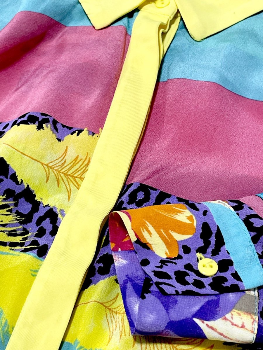 画像9: Italy製 レオパード風 リーフ柄 レトロ ヨーロッパ古着 シャツ ヴィンテージブラウス (9)