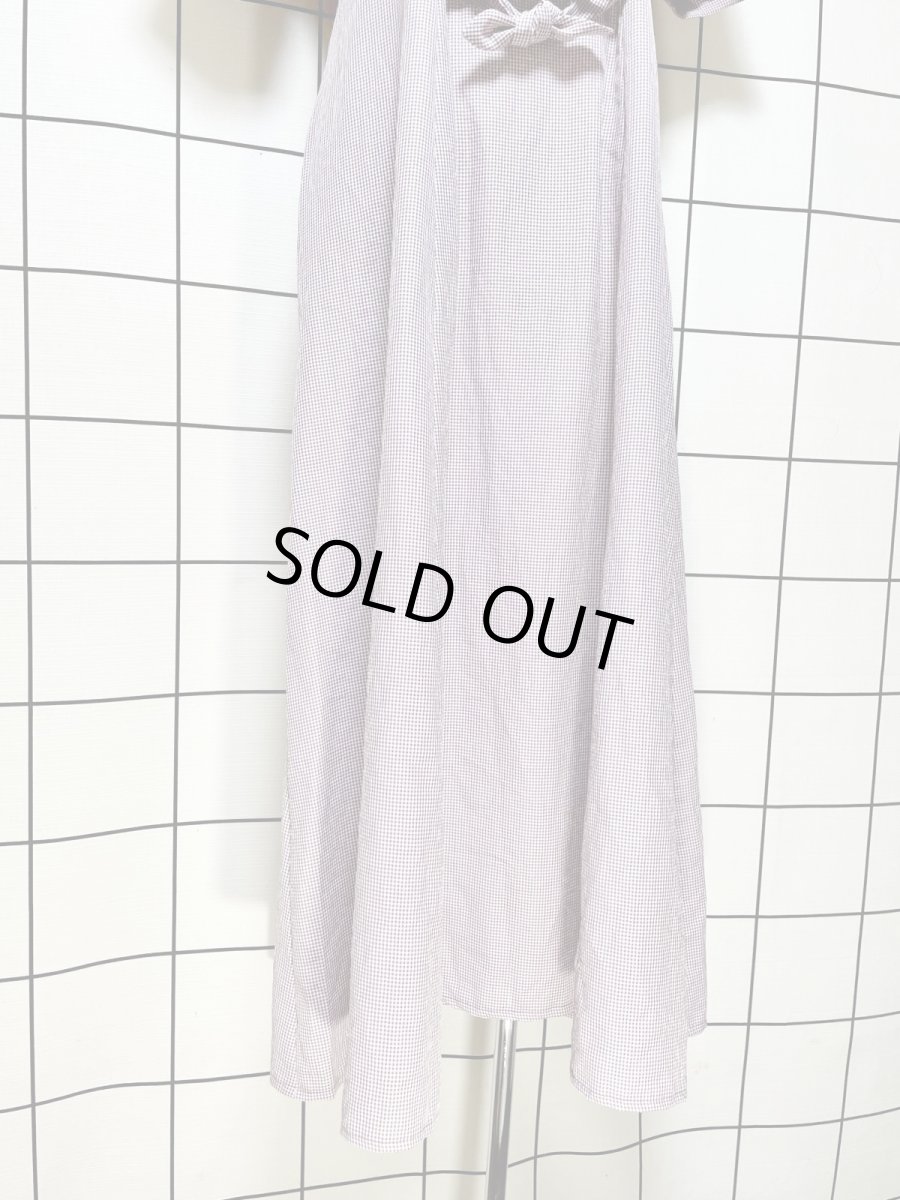 画像9: ウエスト3連リボン ギンガムチェック レトロ USA古着 ヴィンテージワンピース (9)